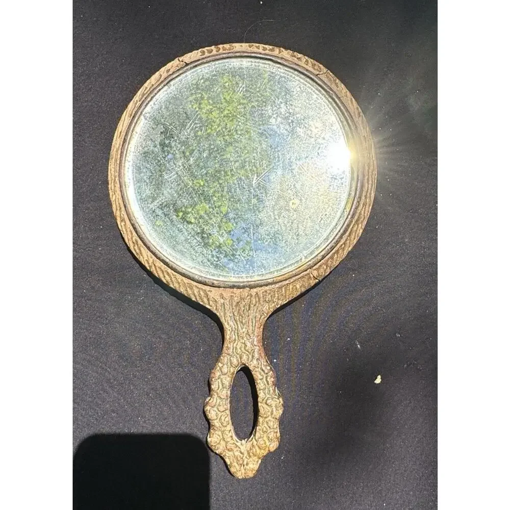 Antique Victorian Sterling And Wood Mirror Beveled Glass Hand Mirror 10 1/2